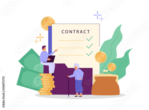 Pension insurance, social support, vector flat illustration on a white background.
