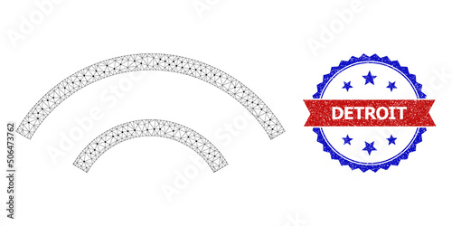 Polygonal radio signal carcass icon, and bicolor scratched Detroit seal stamp. Polygonal carcass illustration is designed with radio signal icon.