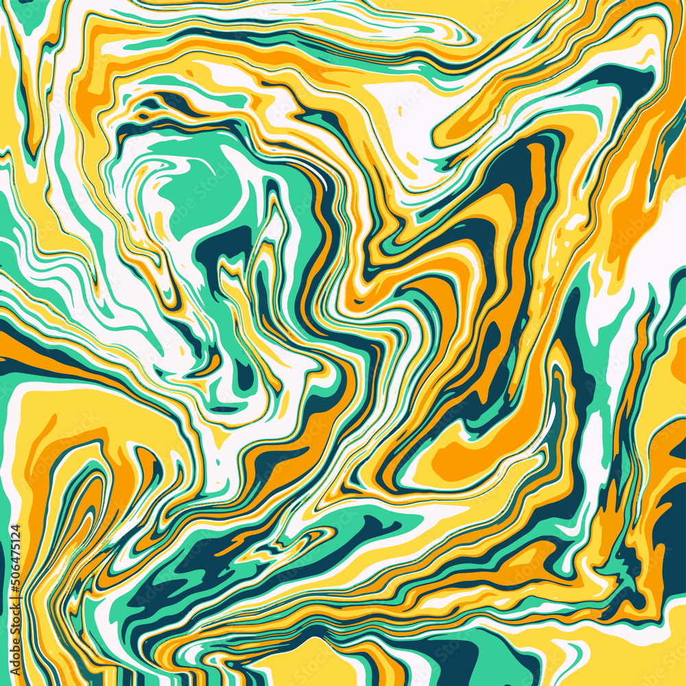 Fluid art texture. Abstract background with swirling paint effect. Liquid acrylic picture that flows and splashes. Mixed paints for interior poster. yellow and green iridescent colors. Fluid art texture. Abstract background with swirling paint effect. Liquid acrylic picture that flows and splashes. Mixed paints for interior poster. yellow and green iridescent colors.