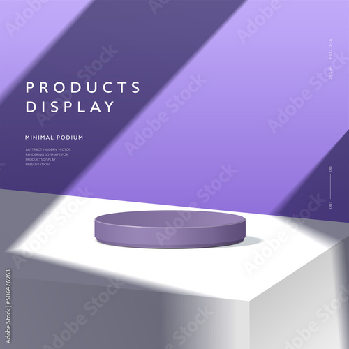 Abstract minimal scene, cylinder podium in purple background for product presentation displays.
