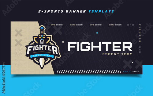 Fighter Esports Gaming Banner Template with Logo for Social Media