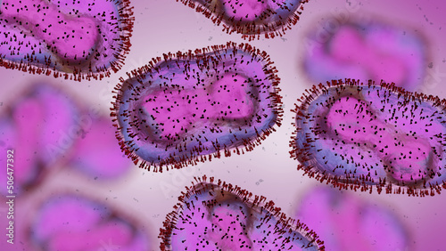 Obraz na płótnie Monkeypox viruses, microscopic pathogen closeup, infectious zoonotic disease w salonie