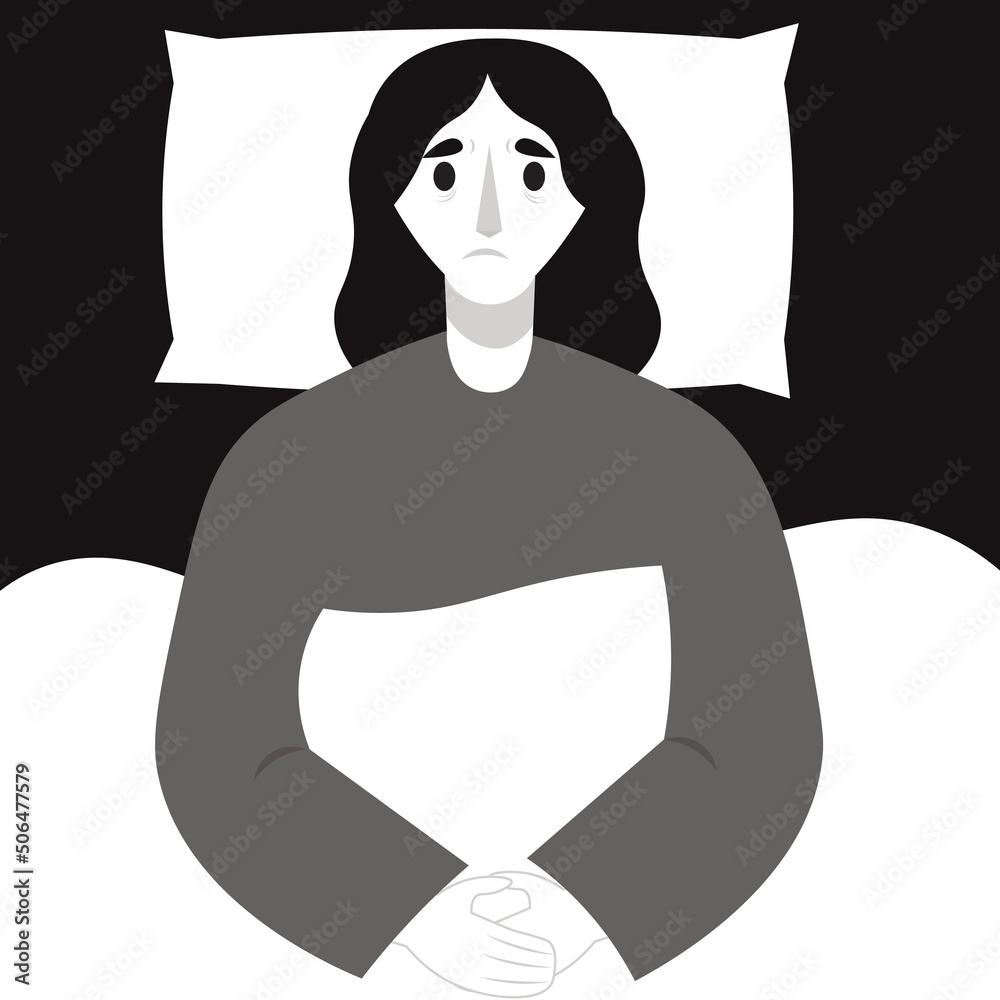 Insomnia. Loss of taste for life, apathy, depression. A young woman is