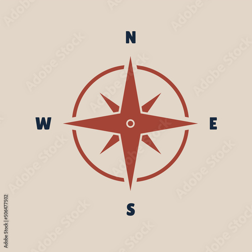 Compass icon. Wind rose sign. Compass symbol isolated on beige background. Vector illustration.