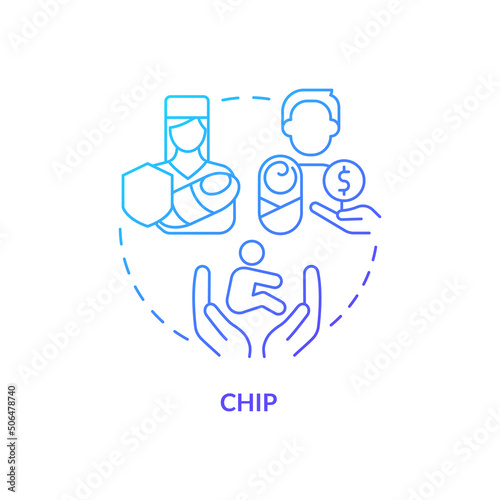 CHIP blue gradient concept icon. Children health insurance program. Government benefit and support abstract idea thin line illustration. Isolated outline drawing. Myriad Pro-Bold font used
