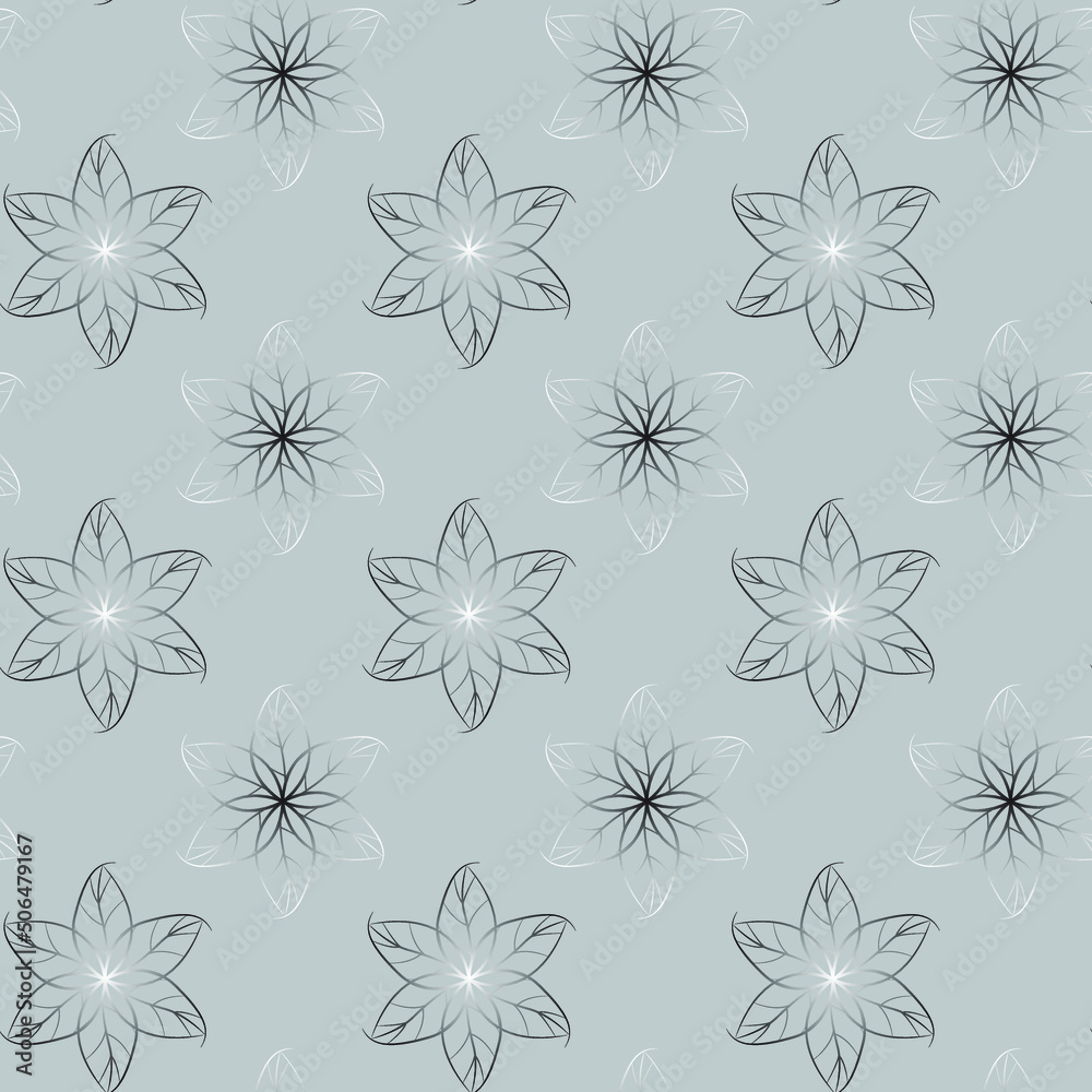Linear vector pattern, repeating abstract leaves, gray line leaf or flower, floral. Graphic clean design for fabric, events, wallpaper, etc. pattern on the swatch panel.