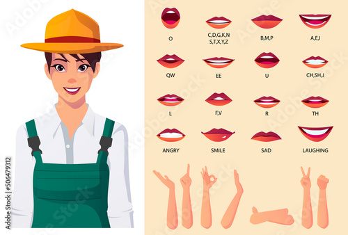 Female Farmer Character with Lips Sync, Face Animation, Emotions and some Hand Gestures