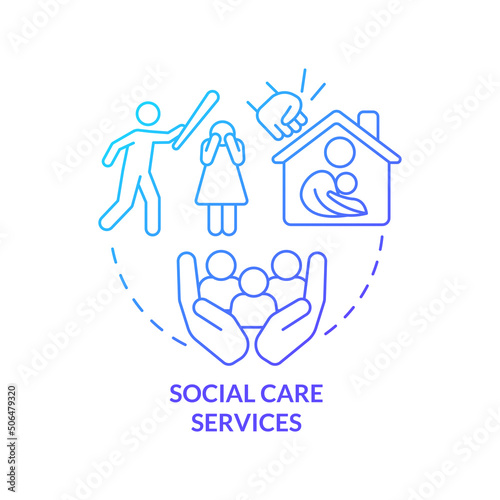 Social care services blue gradient concept icon. Vulnerable groups support. Social protection abstract idea thin line illustration. Isolated outline drawing. Myriad Pro-Bold font used