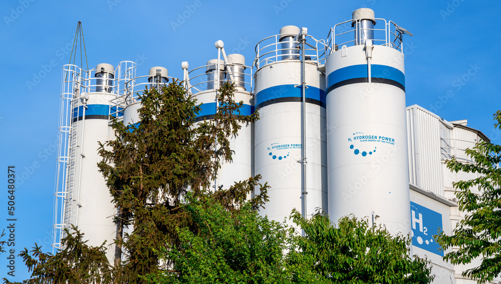 Hydrogen renewable energy production - hydrogen gas for clean electricity solar and windturbine facility. Hydrogen renewable energy production - hydrogen gas for clean electricity solar and windturbine facility.
