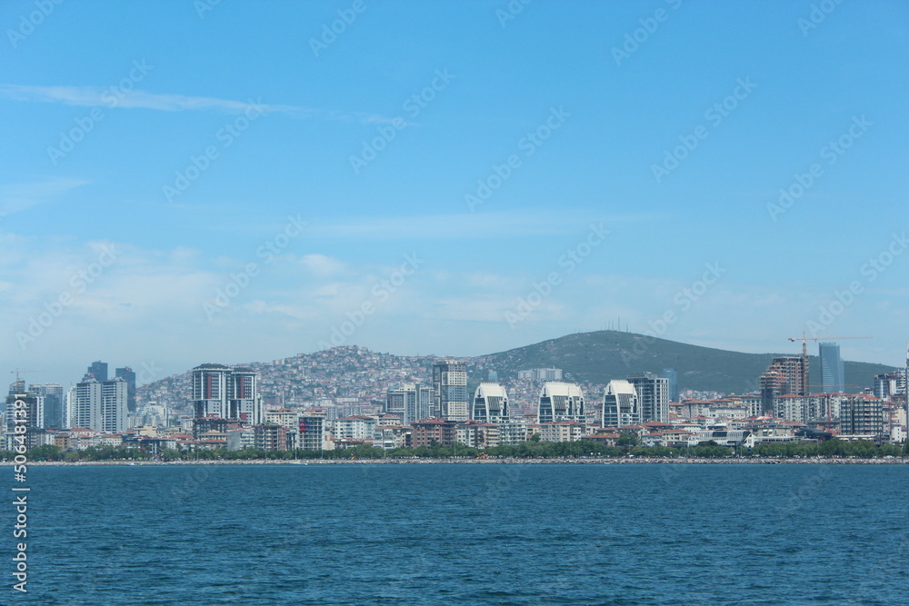 Istanbul Islands, island landscapes, seagulls, cargo ships and sailboats in the sea, black-winged seagulls soaring from the sky, Adalar Istanbul Turkey