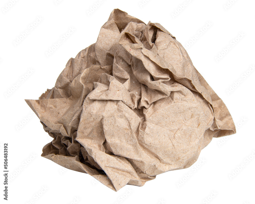Crumpled brown paper ball isolated on the white background