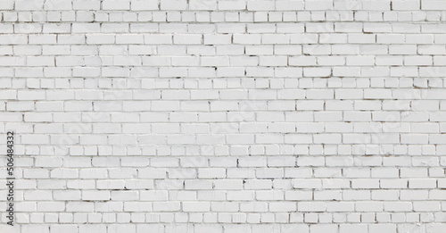 Panoramic White Brick Wall Background.