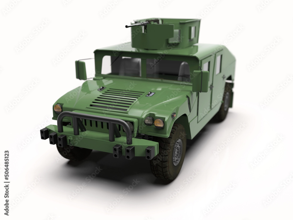 High Mobility Multipurpose Wheeled Vehicle Isolated on White High Mobility Multipurpose Wheeled Vehicle Isolated on White