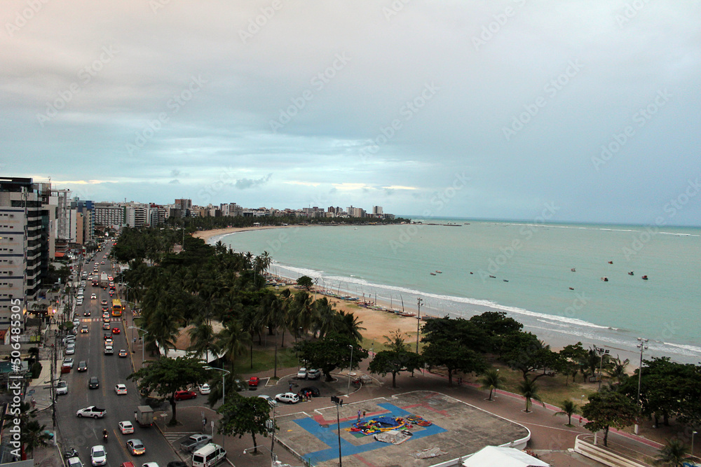 Pajuçara beach coastline on a cloudy day, Alagoas, Brazil.