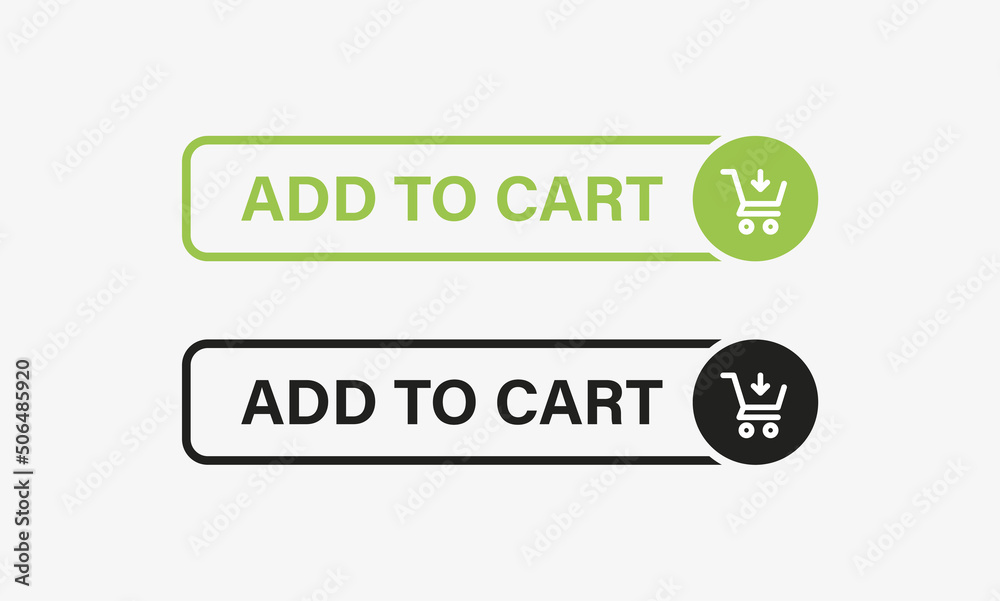 Add to cart buttons label banner with shopping cart icon, shop basket symbol with arrow down Add to cart buttons label banner with shopping cart icon, shop basket symbol with arrow down