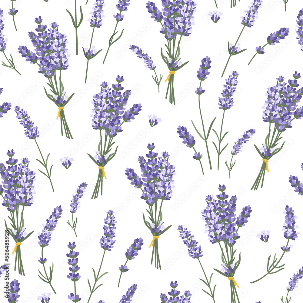 Seamless pattern with lavender bouquets