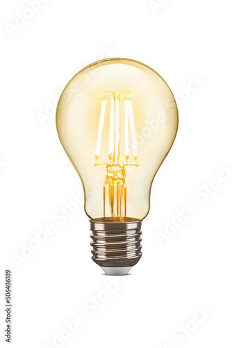 LED filament tungsten vintage light bulb, isolated on white background photo