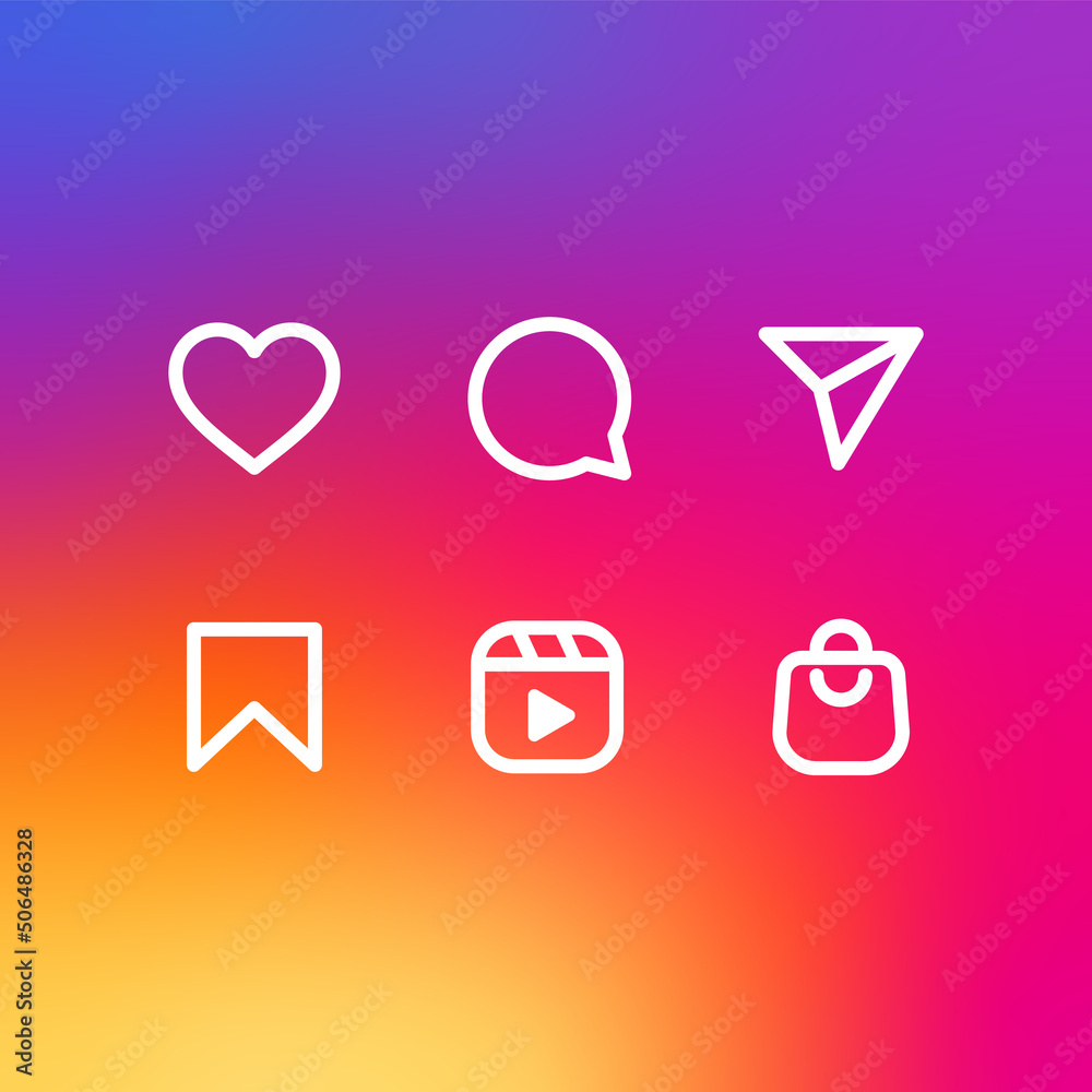 instagram flat icons in gradient background , social media notification