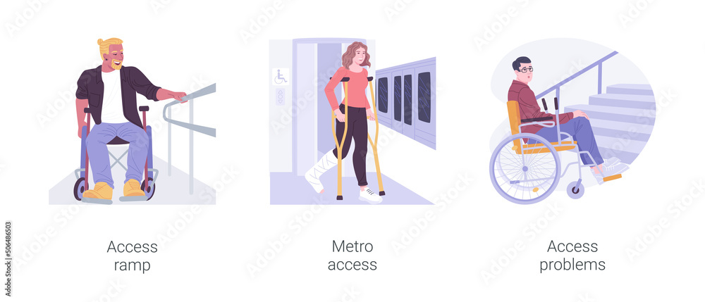 Inclusive city environment isolated cartoon vector illustrations set.