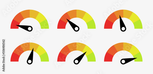 Feedback Speedometer slider icon sign with Satisfaction meter scale and arrow direction, tachometer level scale with rating frame - Speed indicator sign button - Fast speed signs photo