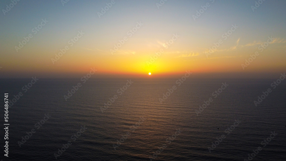 sunset over the sea , Taghazout Morocco , Drone Shot 