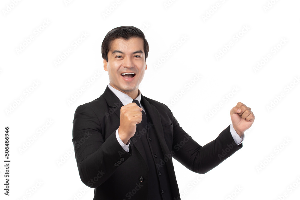 portrait of a confident business man in black suit and smile, expression face isolated on white background. Portrait businessman success concept. portrait of a confident business man in black suit and smile, expression face isolated on white background. Portrait businessman success concept.
