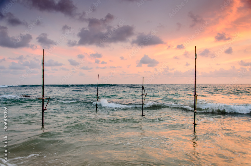 Sunset over the ocean in the south of Sri Lanka