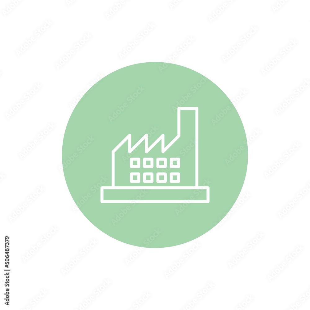 Simple factory line icon in white on circle. Eco plant pictogram. Pollution or ecology logotype. Flat style isolated symbol, used for: illustration, logo, app, design, web, ui, ux. Vector EPS 10 Simple factory line icon in white on circle. Eco plant pictogram. Pollution or ecology logotype. Flat style isolated symbol, used for: illustration, logo, app, design, web, ui, ux. Vector EPS 10