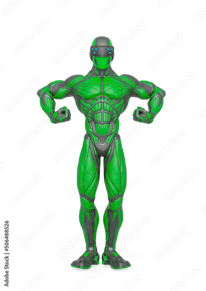 super hero is ready to attack in an exosuit super hero is ready to attack in an exosuit