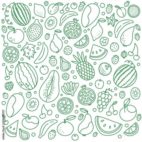 Fototapeta Naklejka Na Ścianę i Meble -  Doodle green fruits and berries set vector