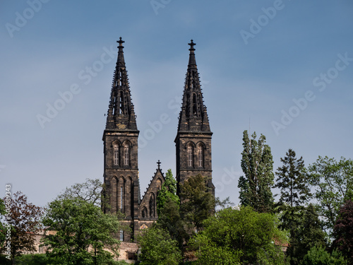 Basilica of St. Peter and St. Paul or Bazilika svatého Petra a Pavla, a neo-Gothic church in Vysehrad fortress in Prague, Czech Republic