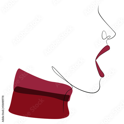 Open mouth side view one line drawing on white isolated background