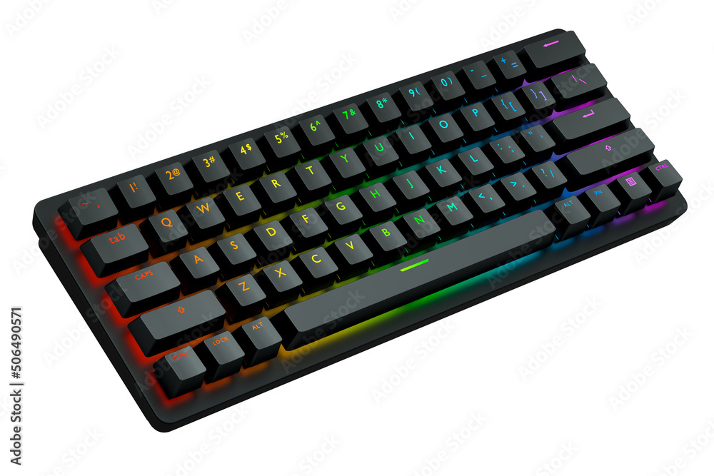 Black computer keyboard with rgb colors isolated on white background. - obrazy, fototapety, plakaty 
