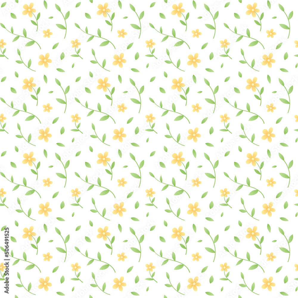 Seamless repeating pattern of delicate yellow flowers leaves