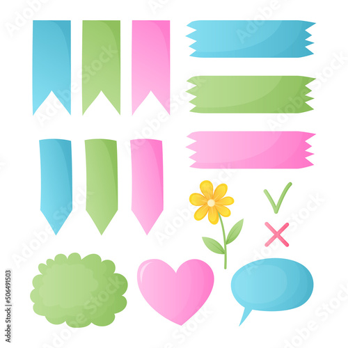 Bullet journal stickers. Colored tape, marks and flags