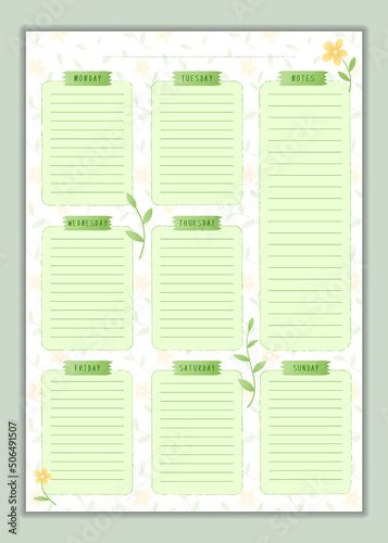 Plan for the week Bullet journal. With a field for notes