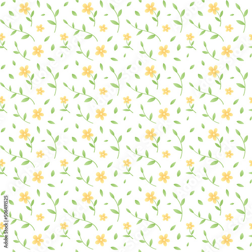 Seamless repeating pattern of delicate yellow flowers leaves