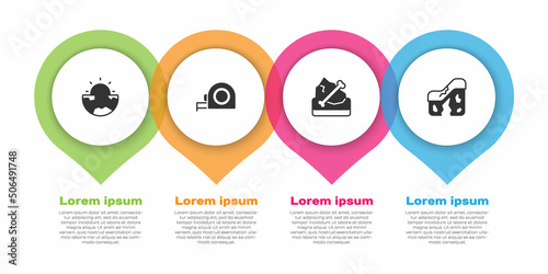 Set Earth core structure crust, Roulette construction, Archeology and Geological fault. Business infographic template. Vector
