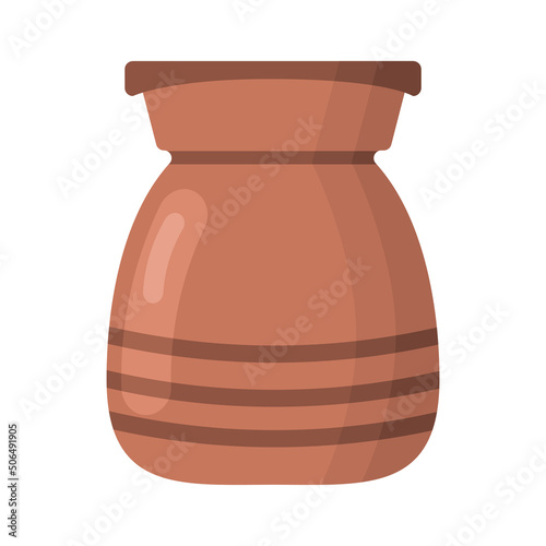 Brown flower pot on white background in flate style. Vector image