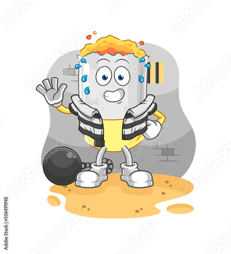 cigarette criminal in jail. cartoon character
