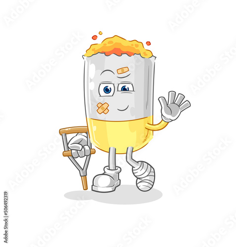 cigarette sick with limping stick. cartoon mascot vector