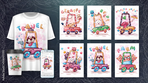 Cartoon character lovely animal drive car