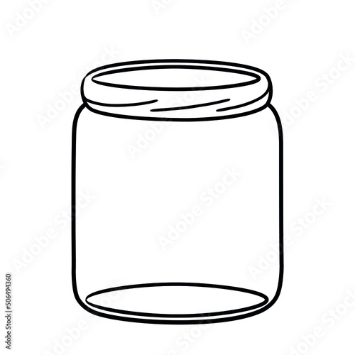 Empty glass jar. Doodle sketch style. Line drawing simple jar. Isolated vector illustration.