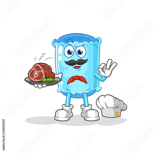 bolster pillow chef with meat mascot. cartoon vector