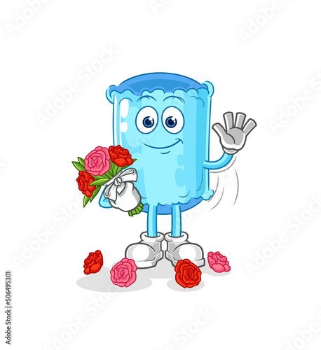 bolster pillow with bouquet mascot. cartoon vector
