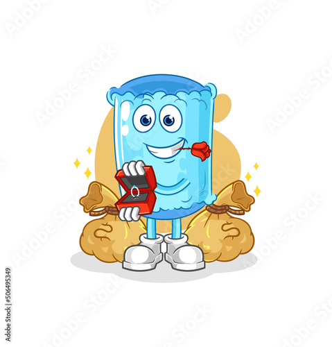 bolster pillow propose with ring. cartoon mascot vector