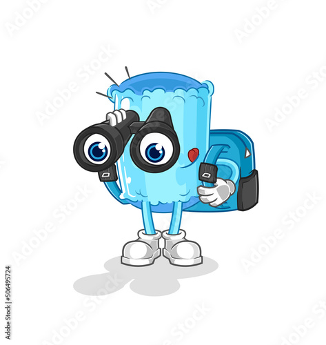 bolster pillow with binoculars character. cartoon mascot vector