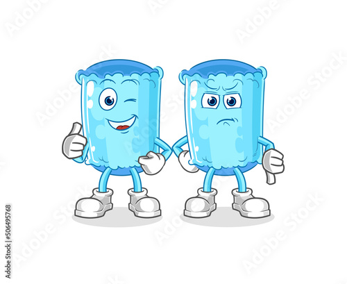 bolster pillow thumbs up and thumbs down. cartoon mascot vector