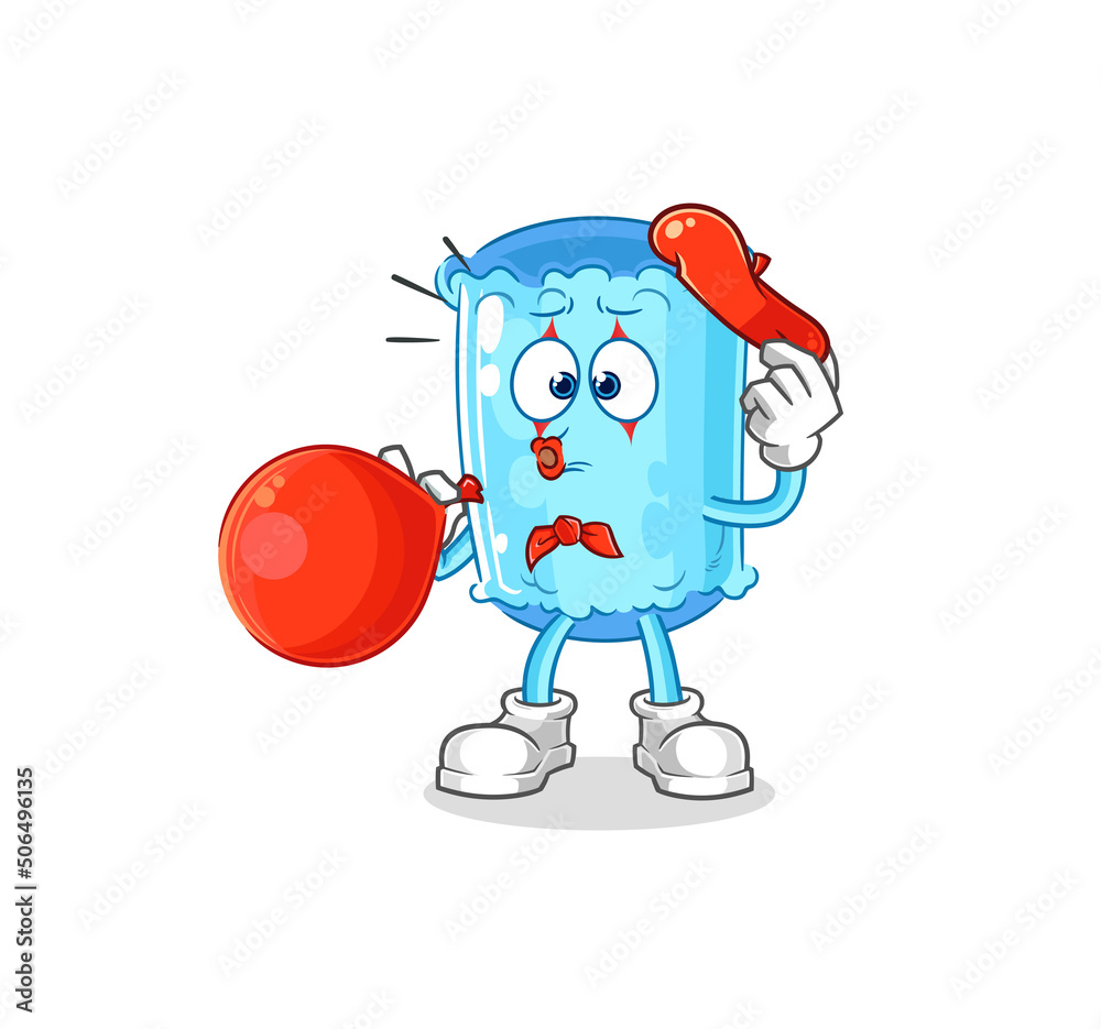 Naklejka premium bolster pillow pantomime blowing balloon. cartoon mascot vector