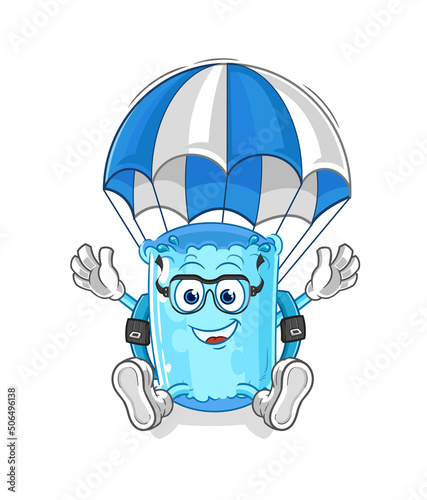 bolster pillow skydiving character. cartoon mascot vector